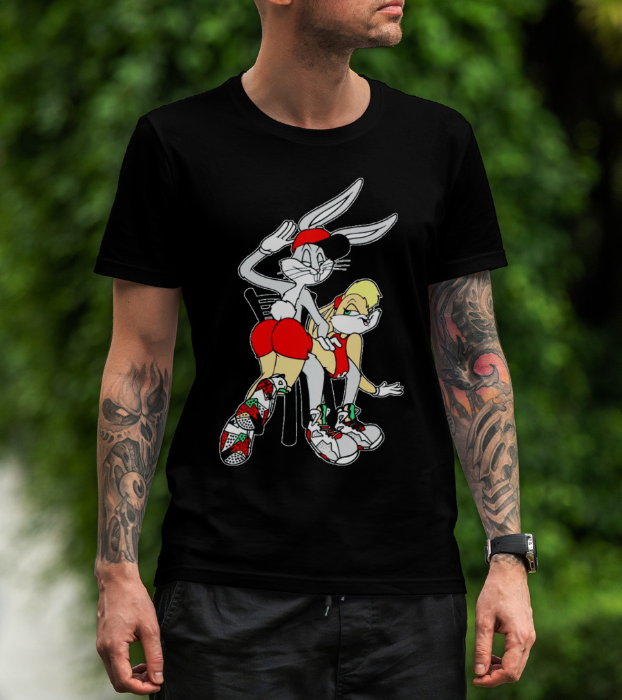Bugs Bunny And Lola Bunny Red Outfit Sneakers Black T-Shirt