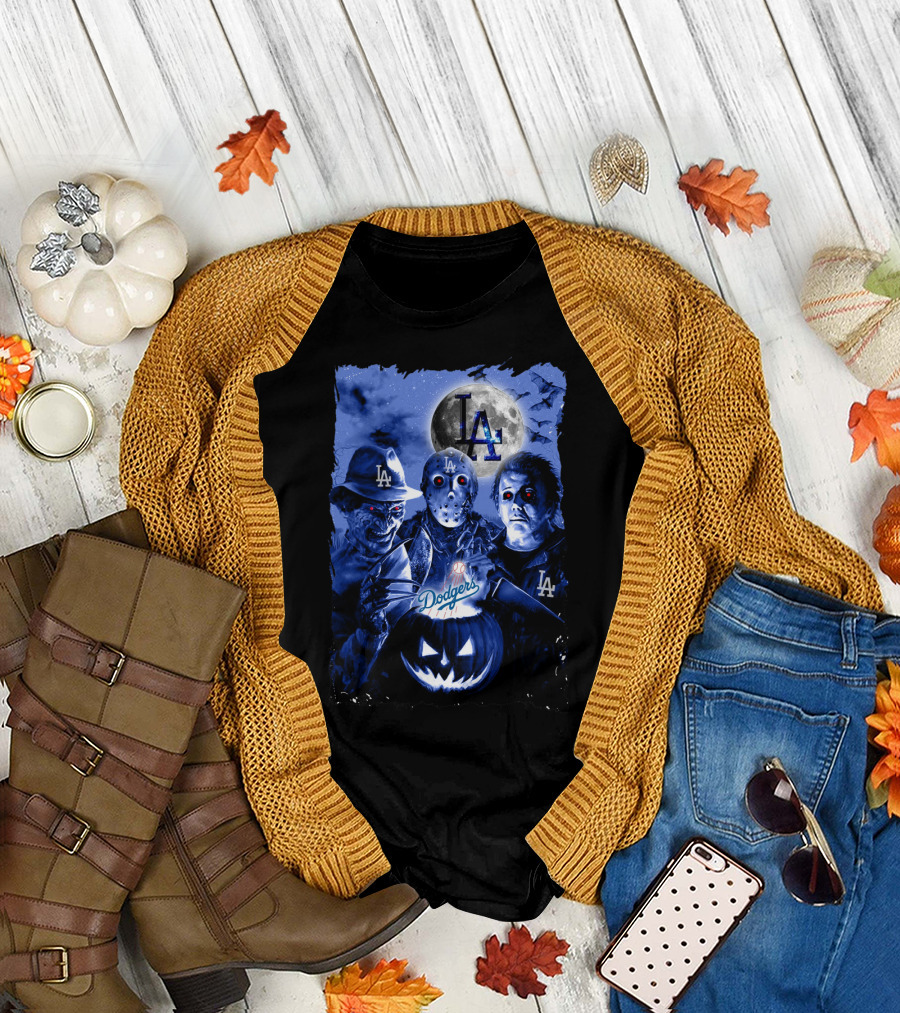 Los Angeles Dodgers Horror Icons Halloween Moon T-Shirt