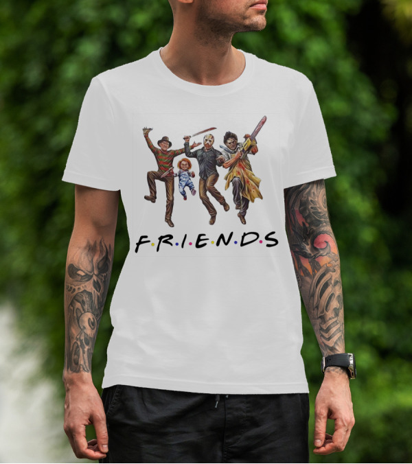 Horror Icons Halloween FRIENDS Parody Featuring Freddy Jason Chucky Leatherface T-Shirt