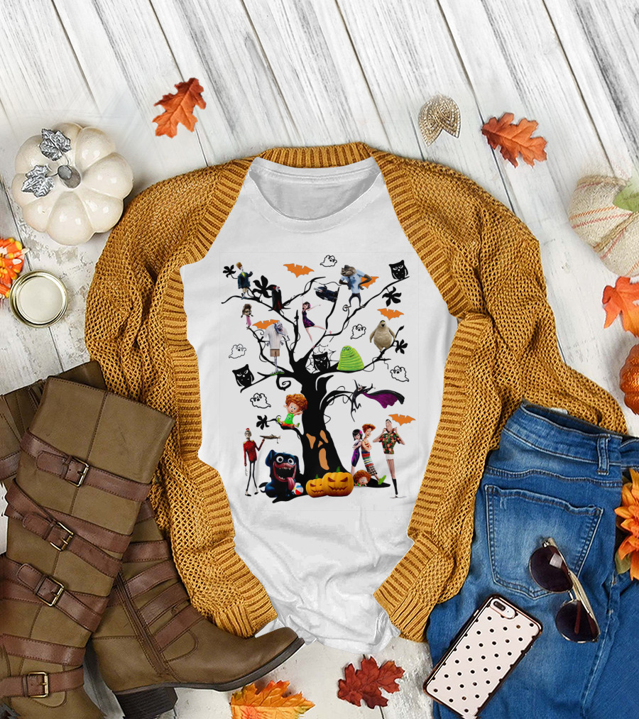 Hotel Transylvania 3 Halloween Tree Characters and Symbols with Pumpkins and Bats T-Shirt