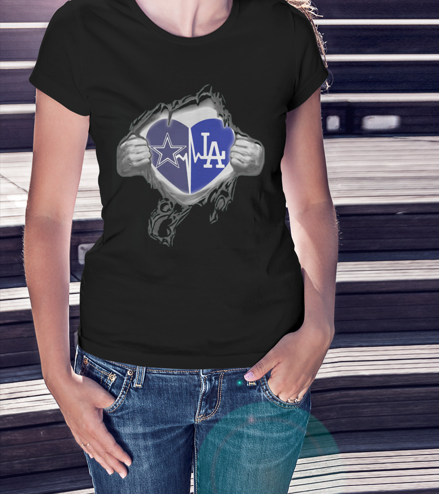 Cowboys LA Dodgers Heartbeat Fusion Iconic Team Spirit T-Shirt