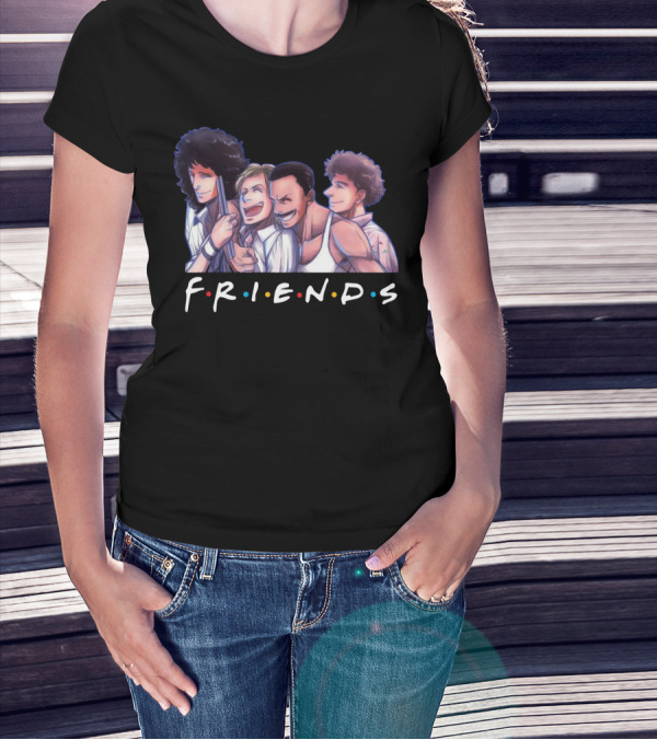 Queen Band Members Anime Style Friends Logo Mashup T-Shirt