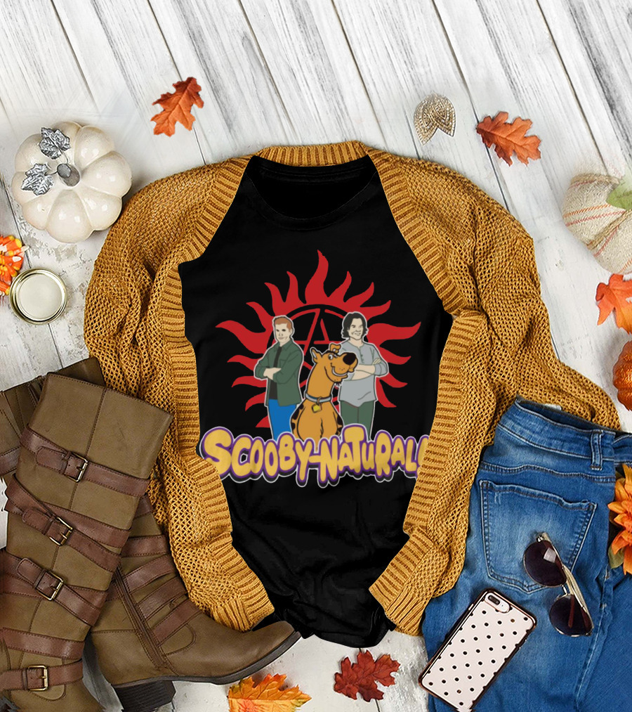 Scooby-Natural Supernatural Crossover Featuring Iconic Red Sun and Mystery Characters T-Shirt