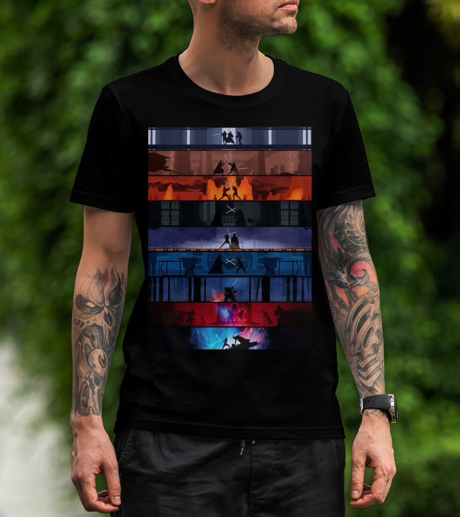 Star Wars Iconic Lightsaber Duels Across Saga T-Shirt