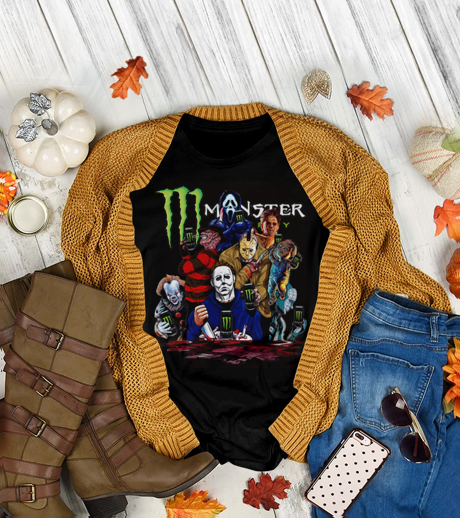 Monster Energy Horror Team Icons Holding Cans T-Shirt