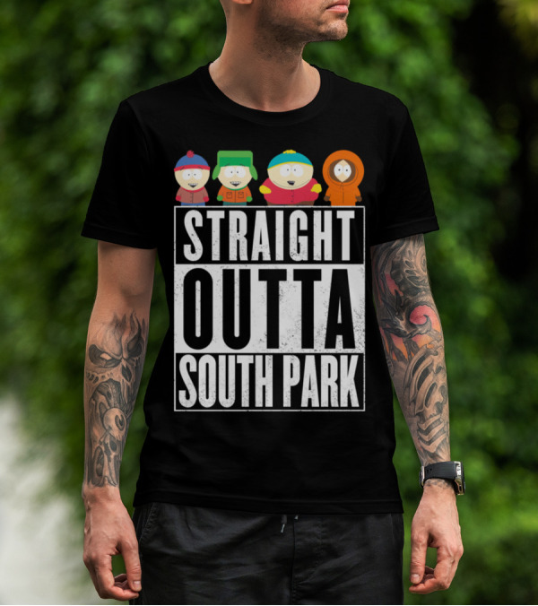 Straight Outta South Park With Iconic Characters Cartman Kyle Stan And Kenny T-Shirt