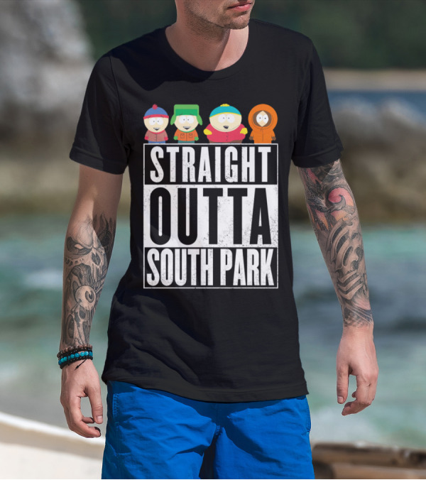 Straight Outta South Park With Iconic Characters Cartman Kyle Stan And Kenny T-Shirt