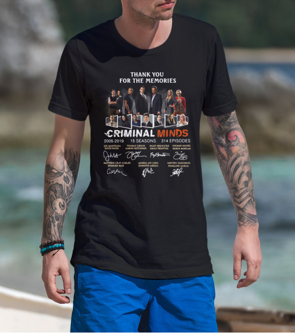 Thank You For The Memories Criminal Minds 15 Seasons 314 Episodes Cast Signatures T-Shirt