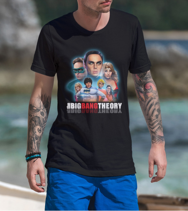 The Big Bang Theory Superhero Justice League Parody Sheldon Leonard Penny Howard Raj T-Shirt