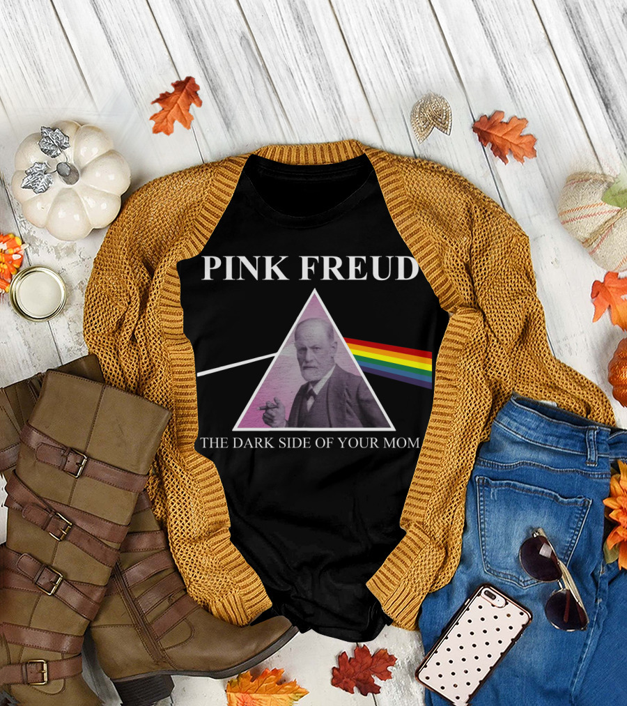 Pink Freud The Dark Side Of Your Mom Sigmund Freud Rainbow Prism Triangle T-Shirt