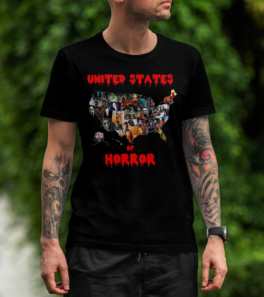 United States Of Horror Map Featuring Iconic Characters T-Shirt