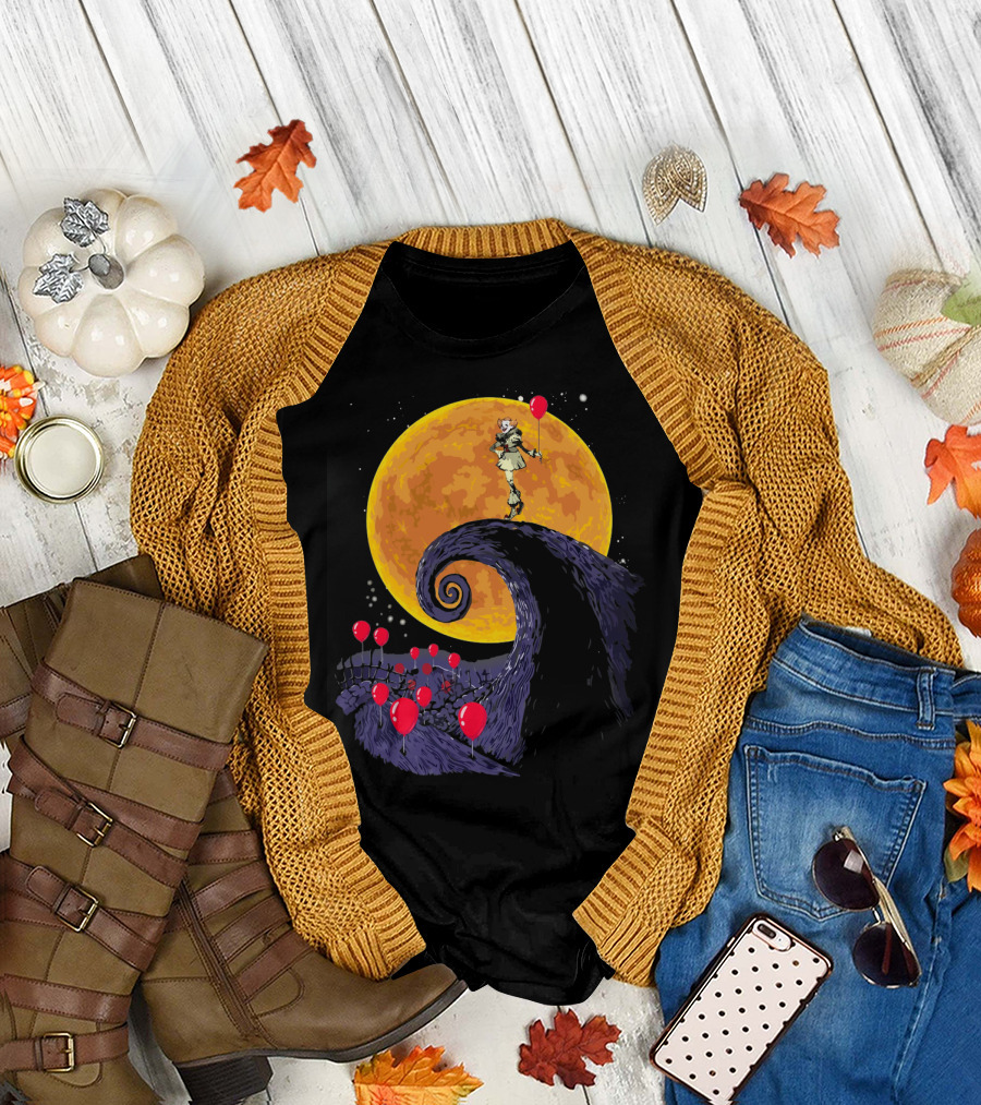 Pennywise The Nightmare Before Halloween Balloon Moon Scene T-Shirt