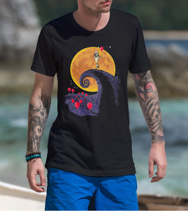 Pennywise The Nightmare Before Halloween Balloon Moon Scene T-Shirt