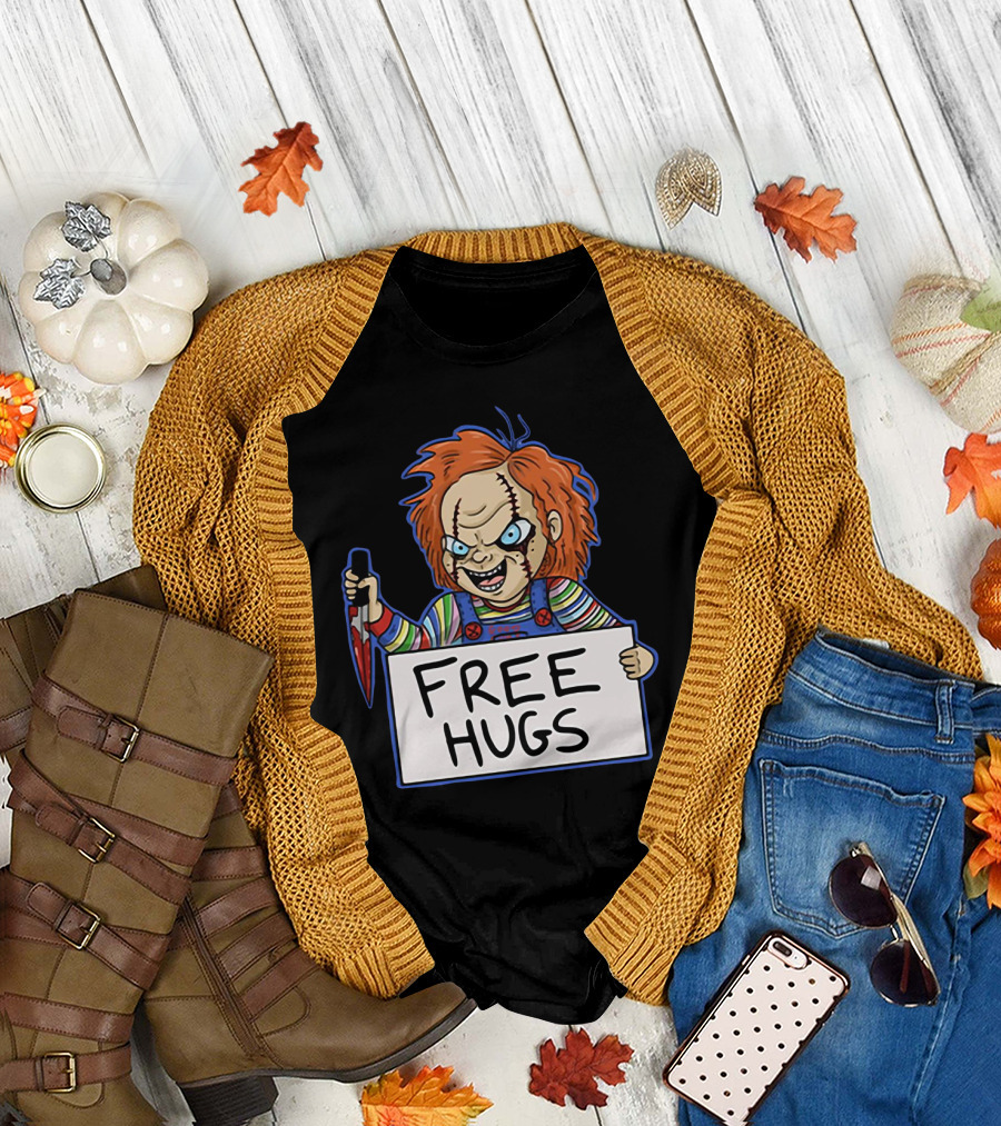 Chucky Free Hugs with Knife and Red Hair T-Shirt