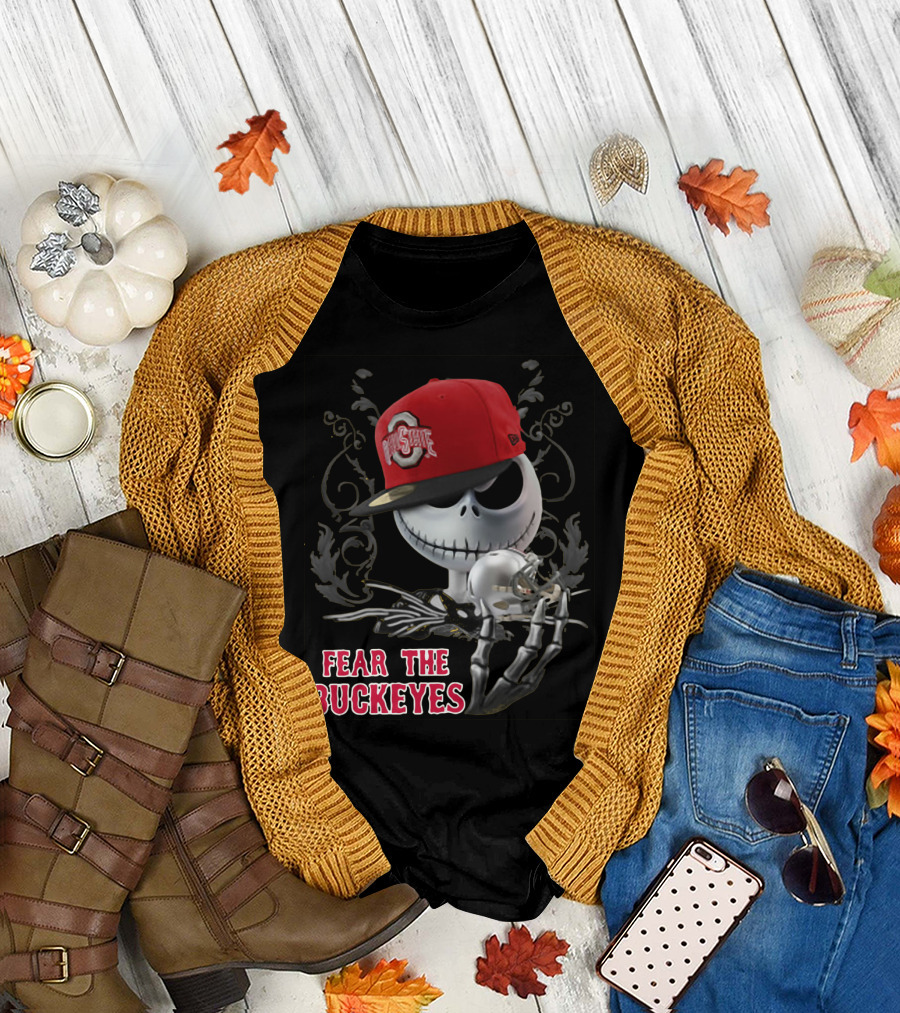Jack Skellington Wearing Ohio State Buckeyes Hat Fear The Buckeyes T-Shirt