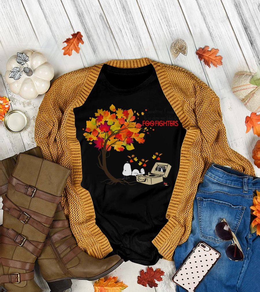 Sometimes I Need To Be Alone And Listen To Foo Fighters Snoopy Autumn Leaves T-Shirt