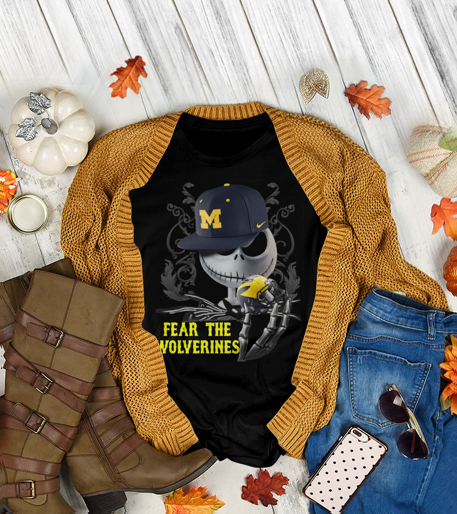 Fear The Wolverines Jack Skellington Michigan Football T-Shirt