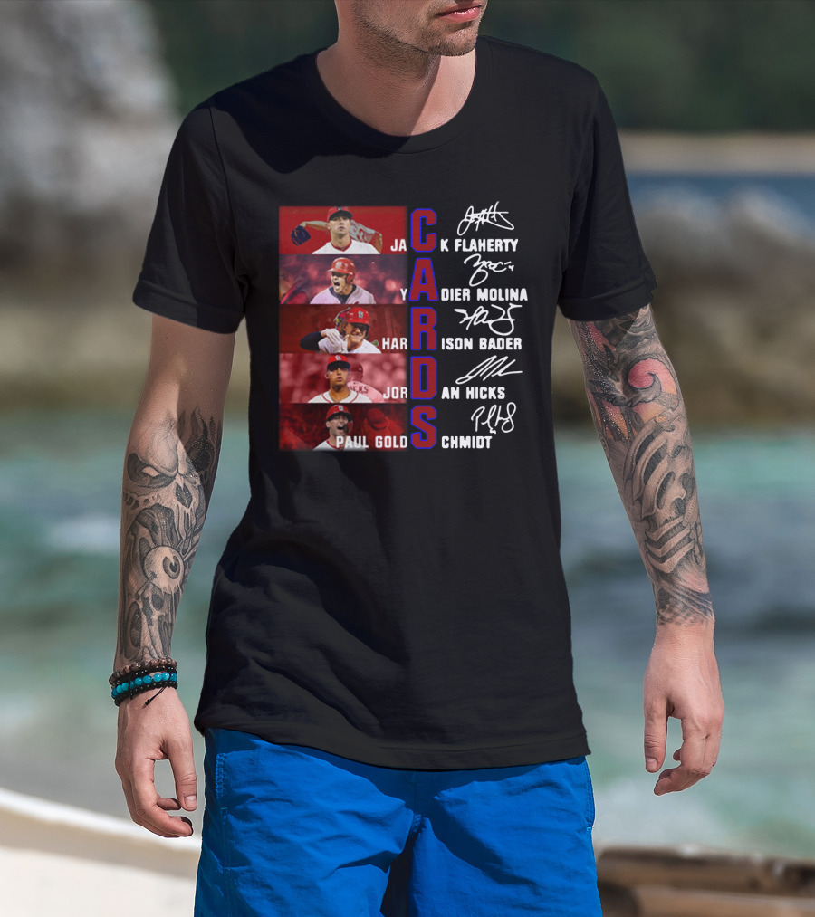 Cards Jack Flaherty Yadier Molina Harrison Bader Jordan Hicks Paul Goldschmidt T-Shirt
