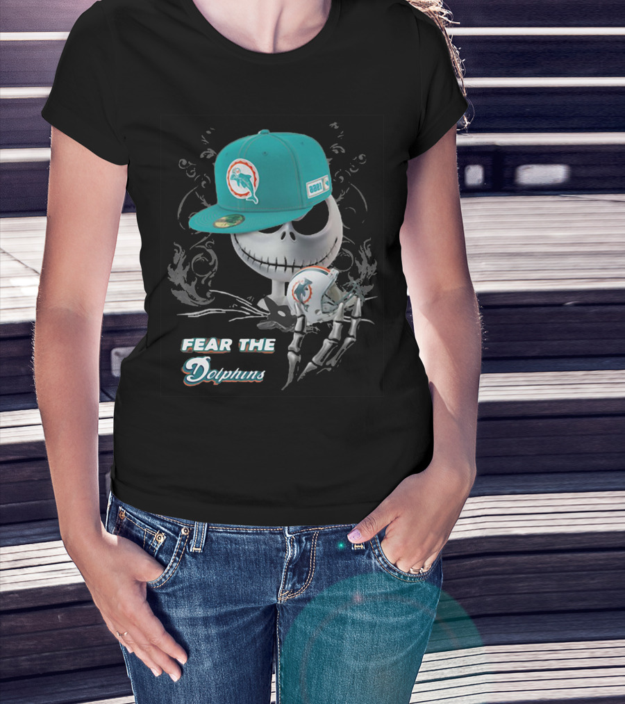 Fear The Dolphins Jack Skellington Miami Dolphins T-Shirt