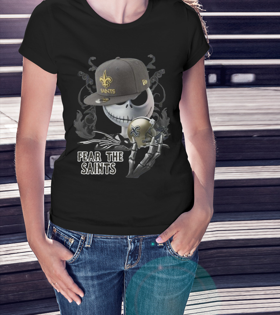 Jack Skellington Fear The Saints New Orleans Fleur-De-Lis Helmet T-Shirt