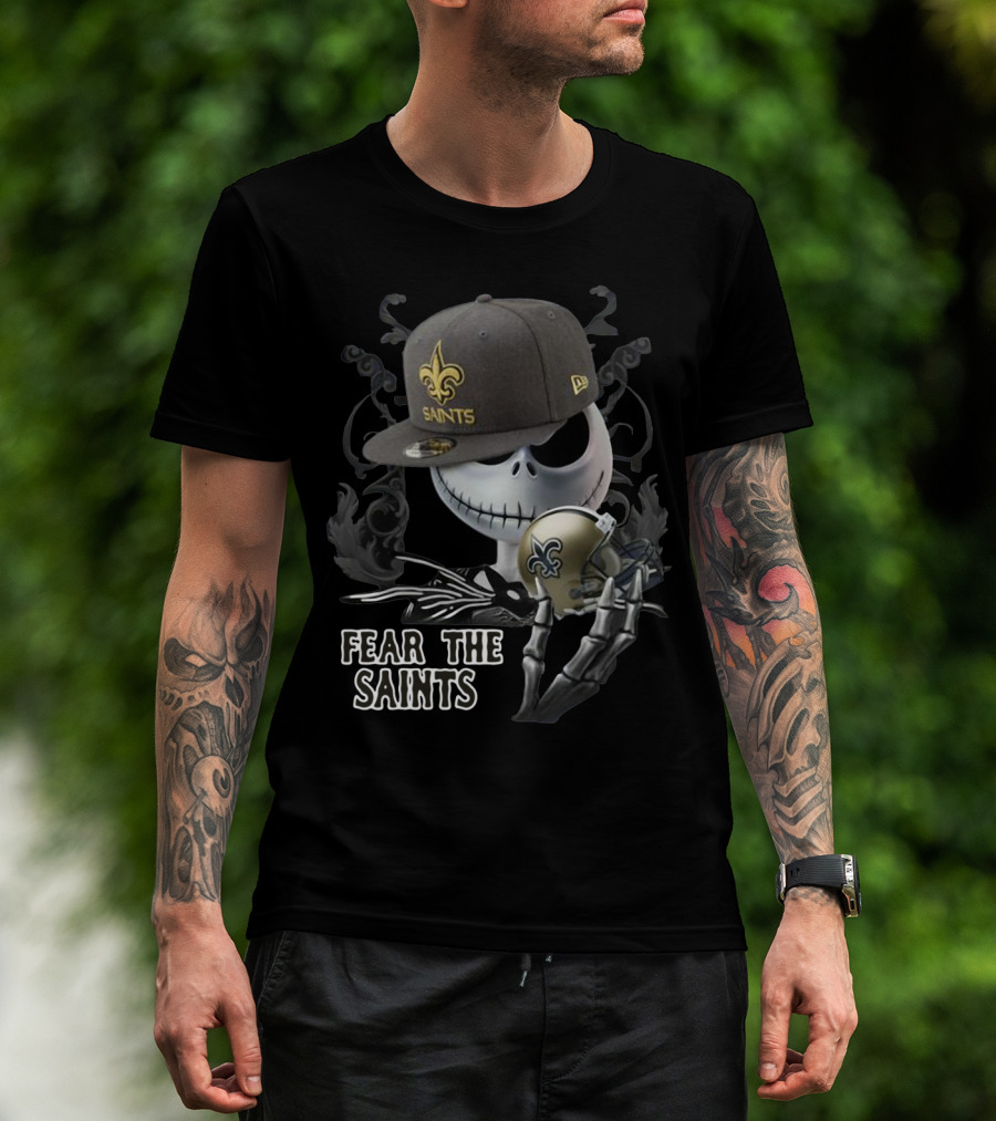 Jack Skellington Fear The Saints New Orleans Fleur-De-Lis Helmet T-Shirt