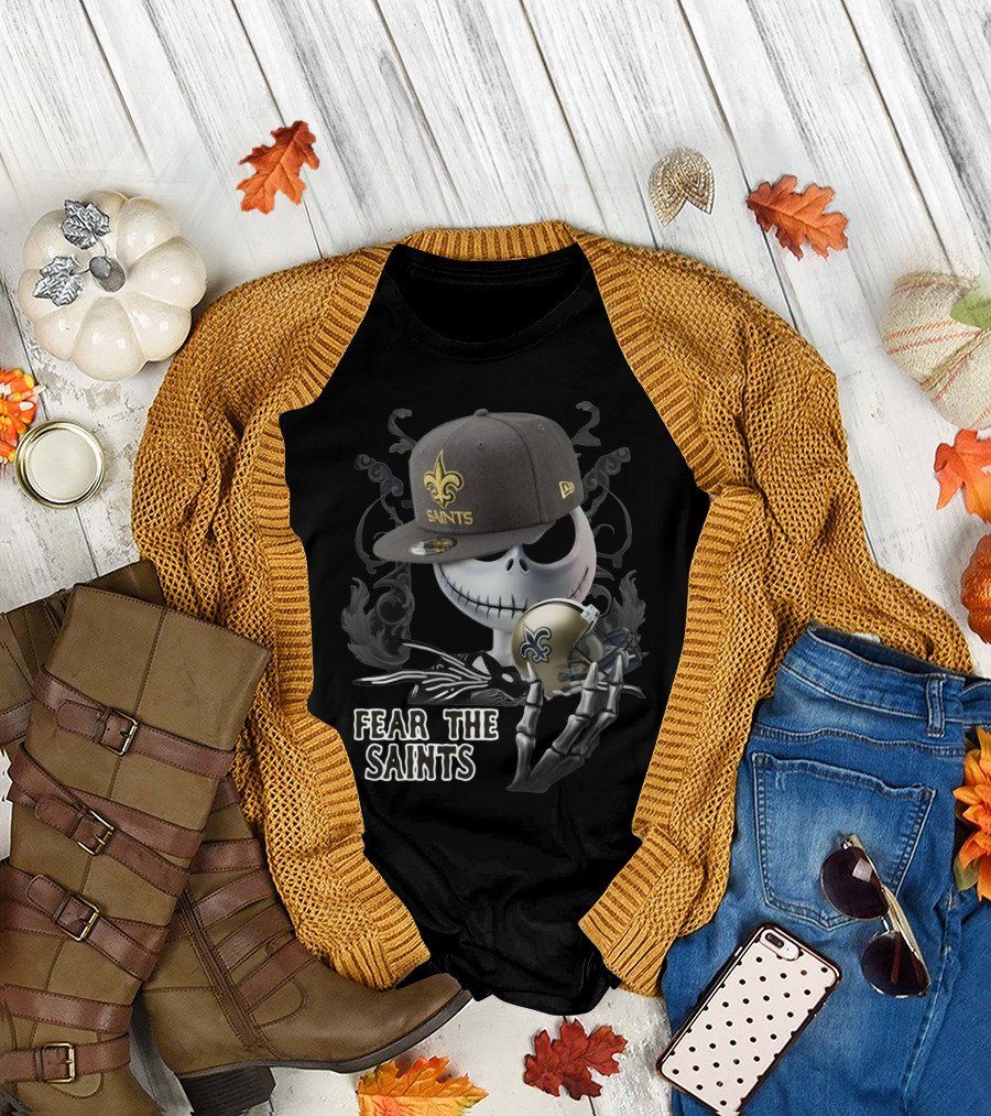 Jack Skellington Fear The Saints New Orleans Fleur-De-Lis Helmet T-Shirt