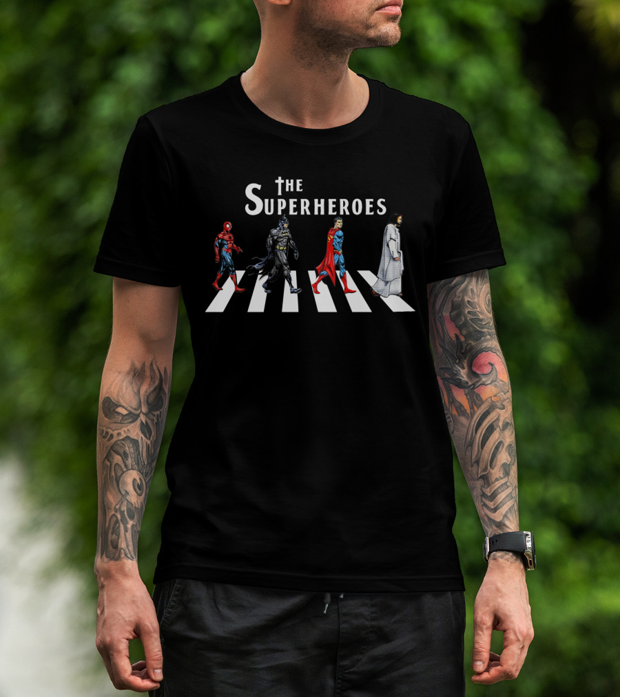 The Superheroes Abbey Road Crosswalk Featuring Iconic Characters T-Shirt