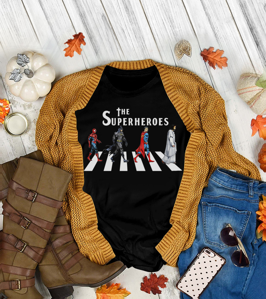 The Superheroes Abbey Road Crosswalk Featuring Iconic Characters T-Shirt