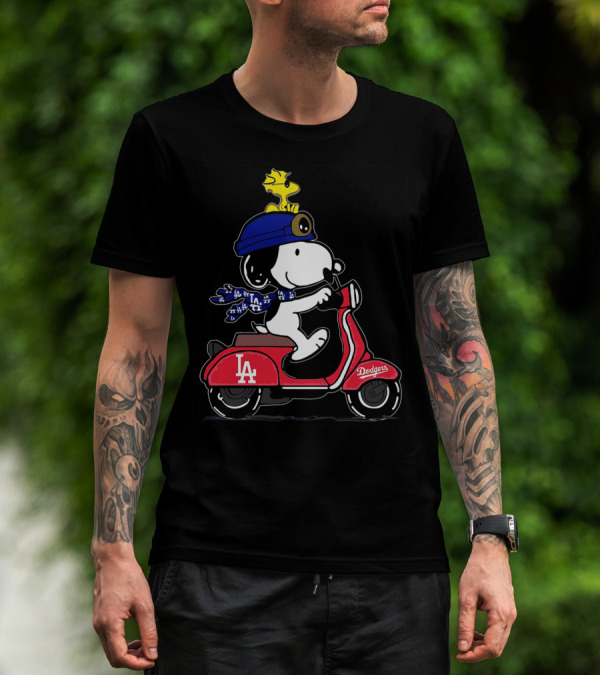 Snoopy Riding Vespa Los Angeles Dodgers Mascot With Woodstock T-Shirt