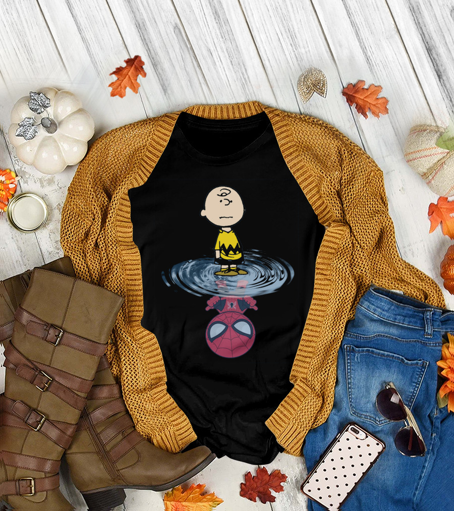 Charlie Brown Standing Over Spider-Man Reflection T-Shirt