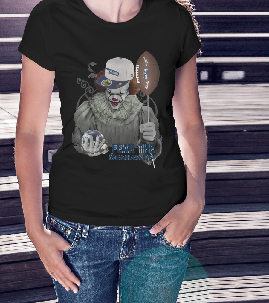 Pennywise Holding Seattle Seahawks Football And Wearing Seahawks Cap T-Shirt
