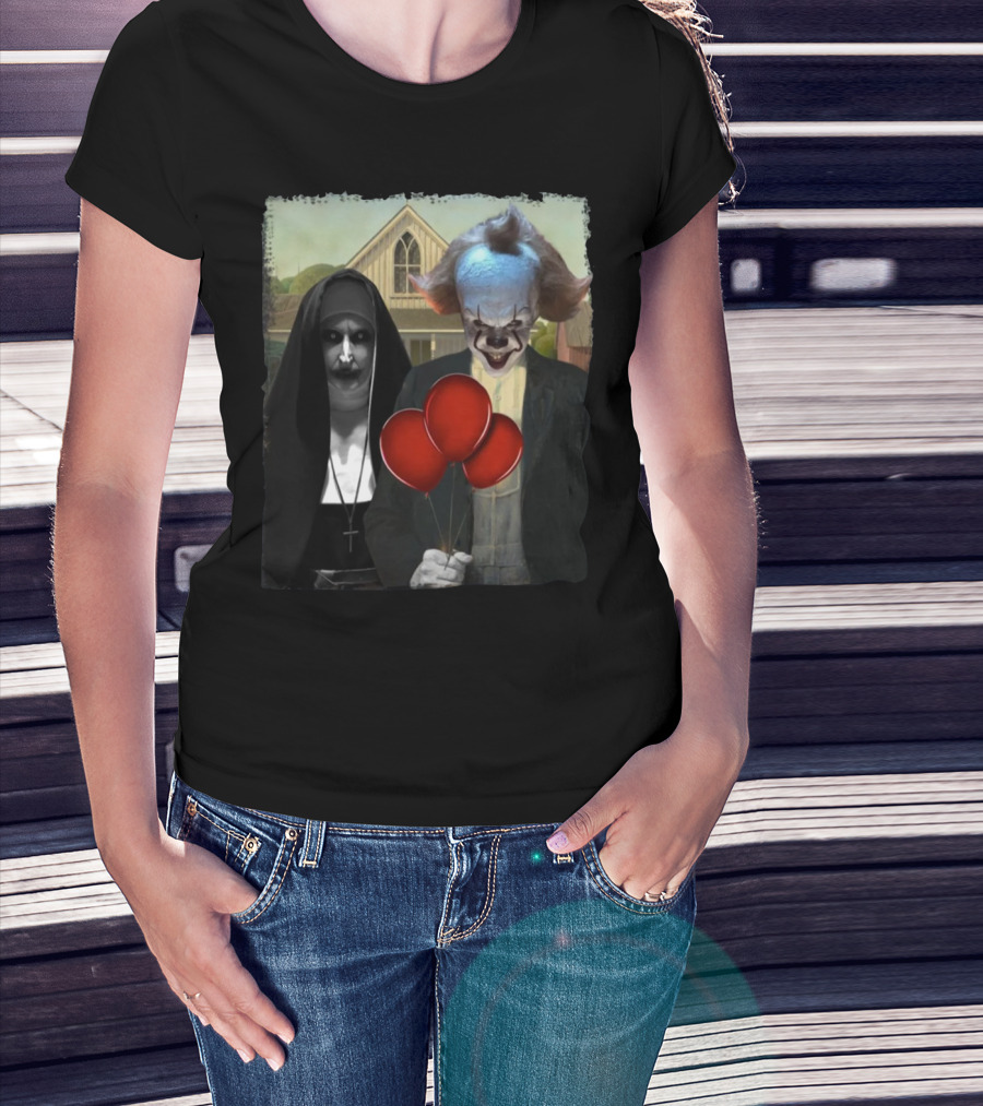 It Pennywise Valak The Nun American Gothic Red Balloons T-Shirt