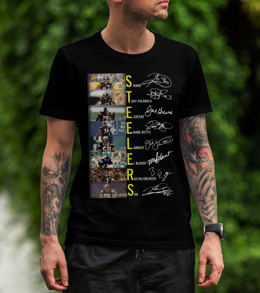 Steelers Hines Ward Troy Polamalu Joe Greene Jerome Bettis Jack Lambert Mel Blount Ben Roethlisberger Rod Woodson T-Shirt