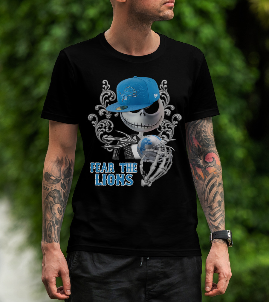 Jack Skellington Detroit Lions Football Crossover Fear The Lions T-Shirt