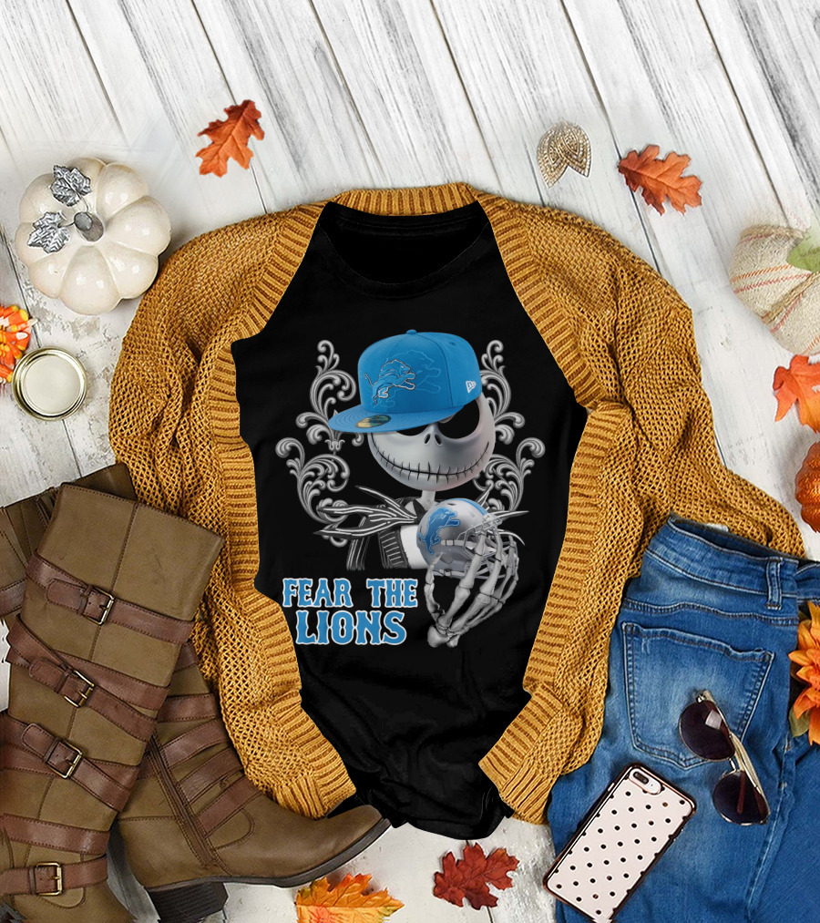 Jack Skellington Detroit Lions Football Crossover Fear The Lions T-Shirt