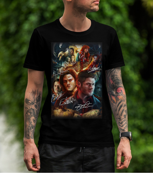 Supernatural Family Don't End With Blood Signed Poster Collage T-Shirt