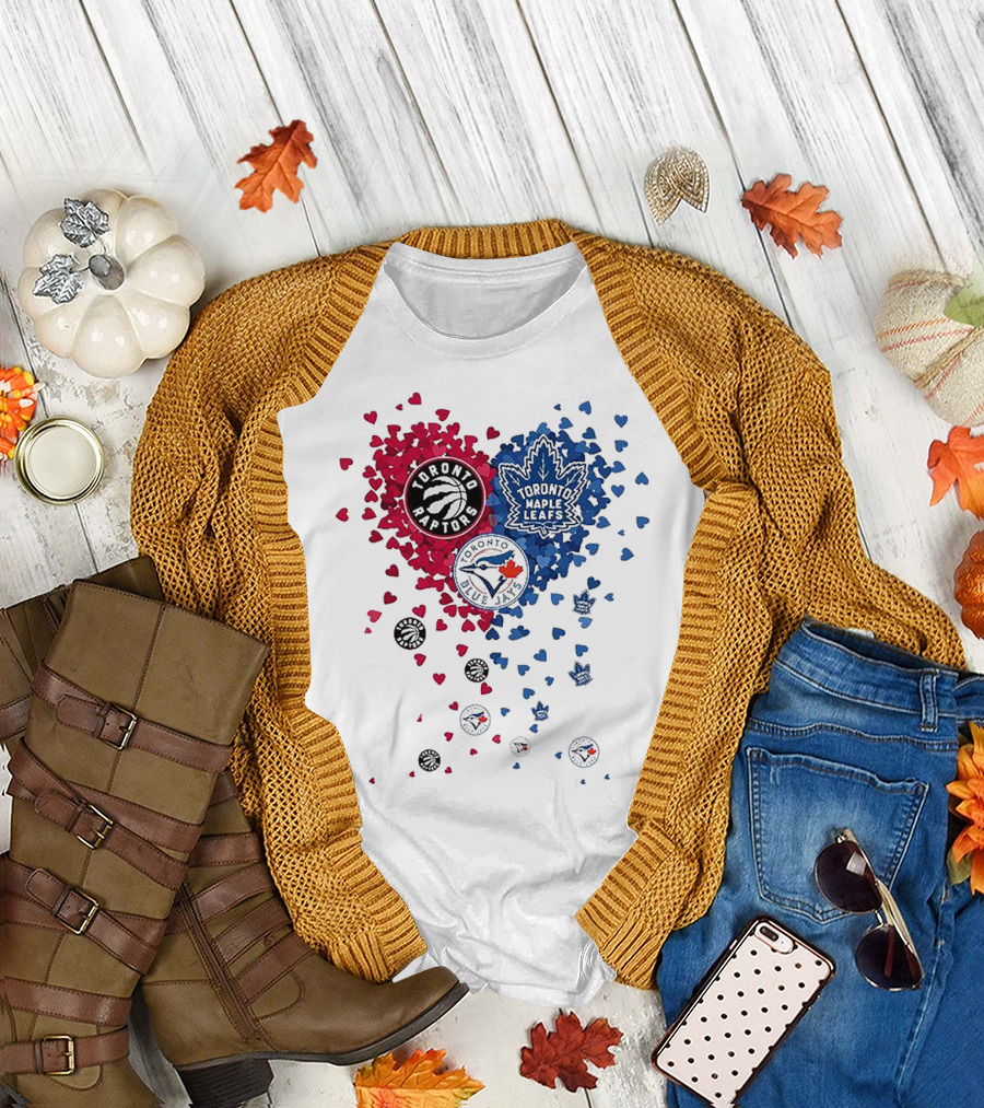 Toronto Raptors Maple Leafs Blue Jays Heart T-Shirt
