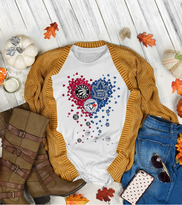 Toronto Raptors Maple Leafs Blue Jays Heart T-Shirt