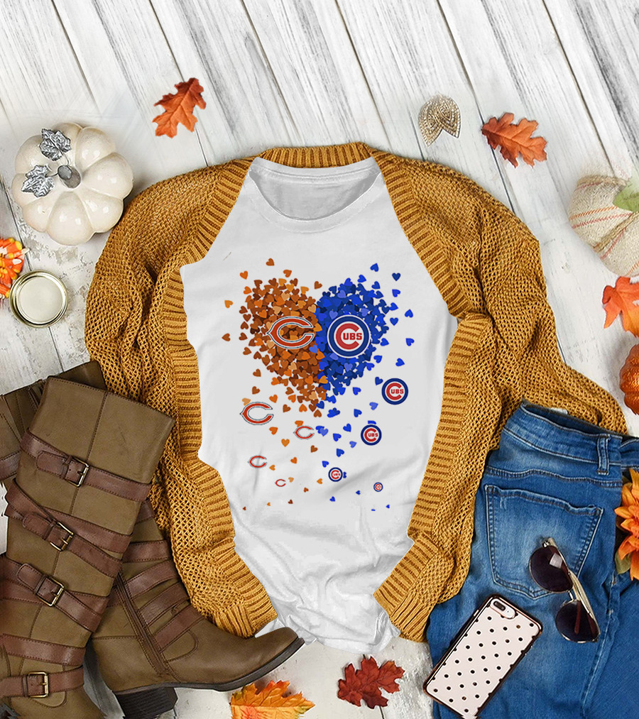 Chicago Bears Cubs Heart Logo Fusion T-Shirt