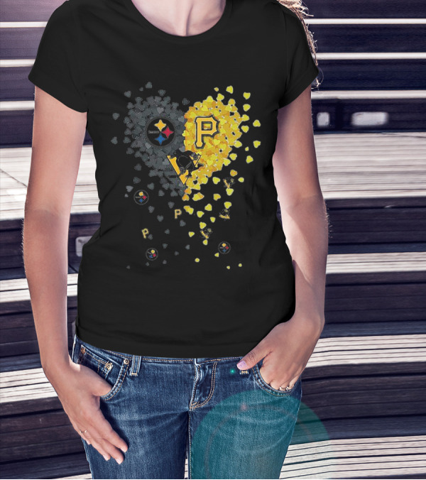 Pittsburgh Steelers Penguins Pirates Heart T-Shirt