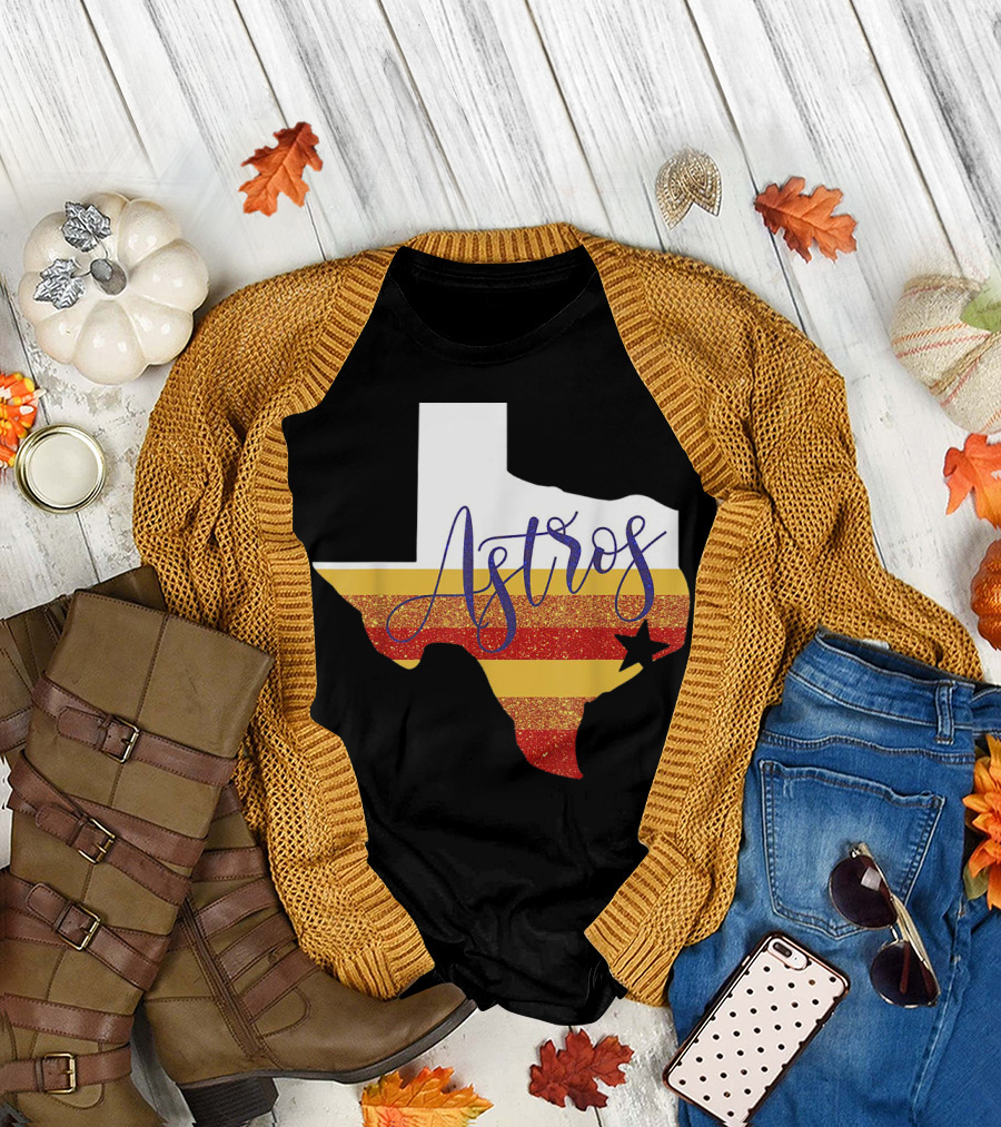 Astros Texas State Outline with Stripes and Star T-Shirt