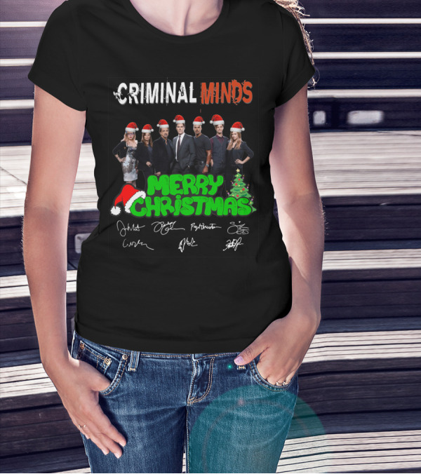 Criminal Minds Merry Christmas Santa Hats Signatures T-Shirt