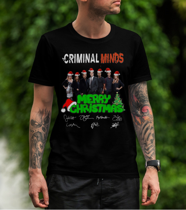 Criminal Minds Merry Christmas Santa Hats Signatures T-Shirt