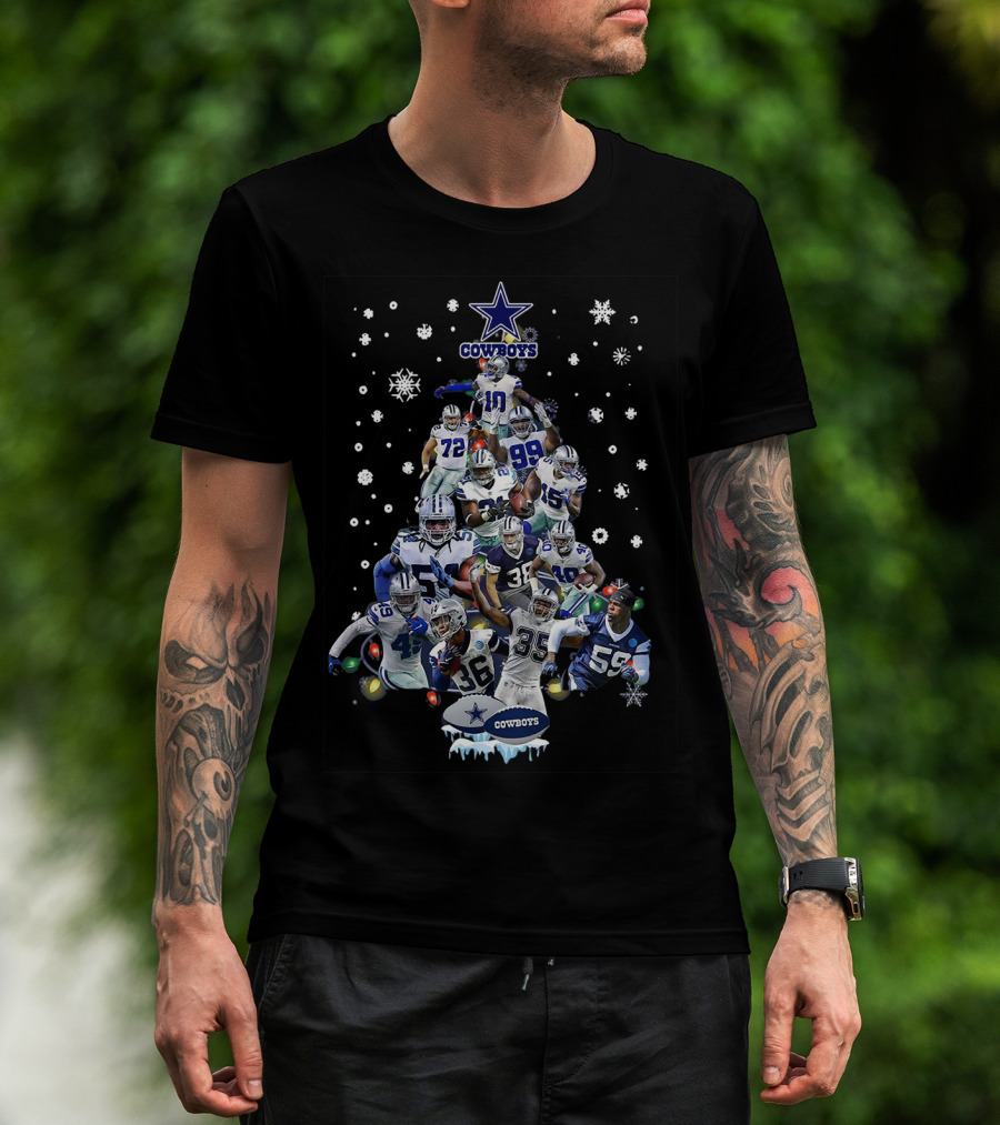 Cowboys Dallas All Members Christmas Tree Snowflakes Lights T-Shirt