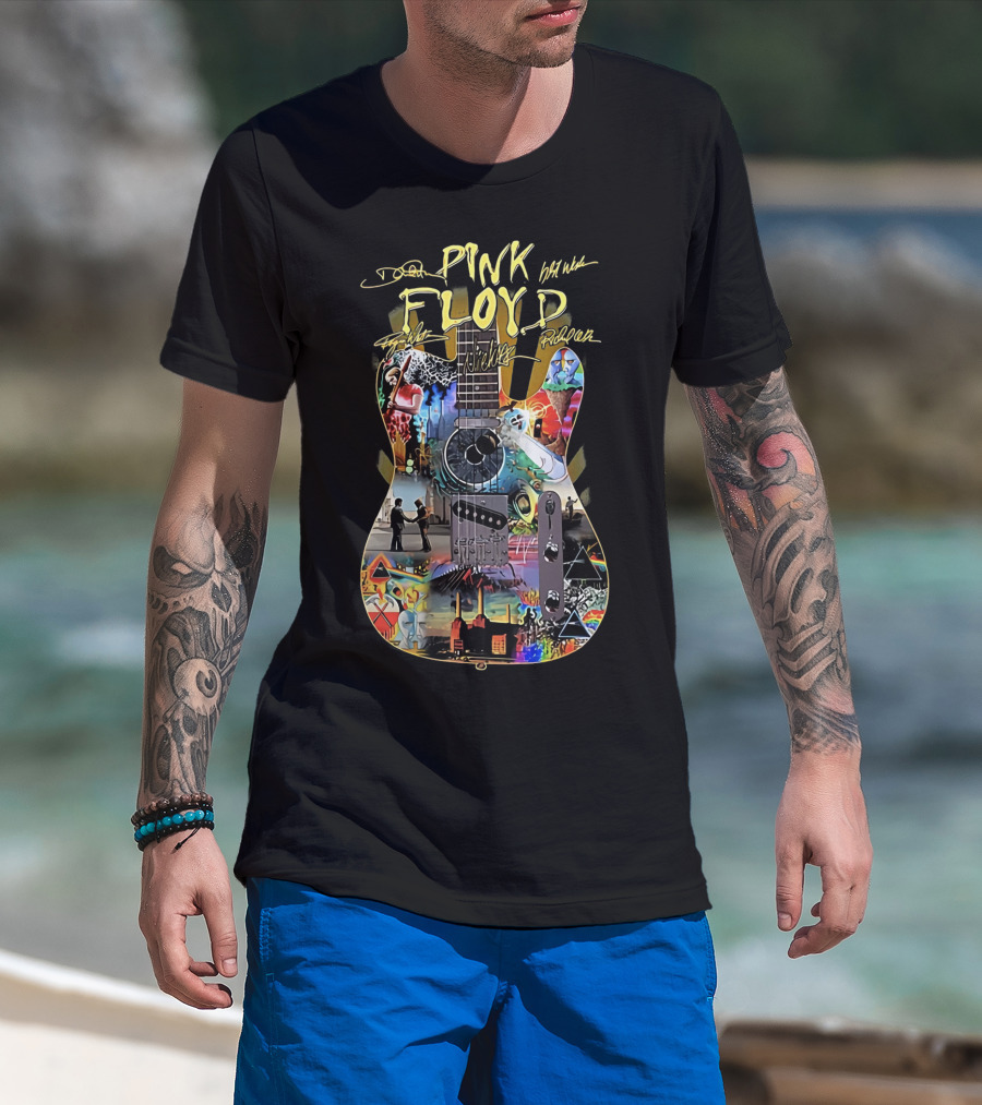 Pink Floyd Guitar Collage Dark Side Of The Moon The Wall Wish You Were Here T-Shirt