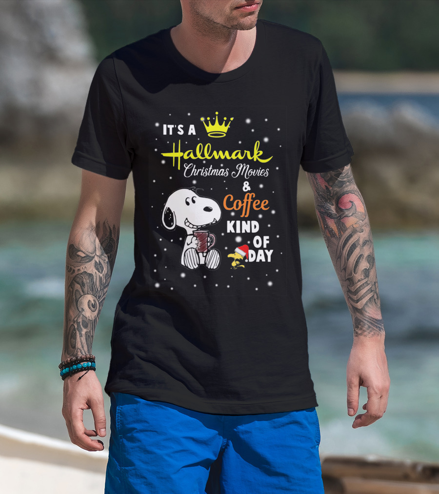 Snoopy Hallmark Christmas Movies And Coffee Kind Of Day Snowflakes T-Shirt