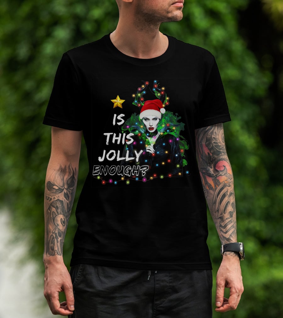 Santa Maleficent Is This Jolly Enough With Lights And Santa Hat T-Shirt