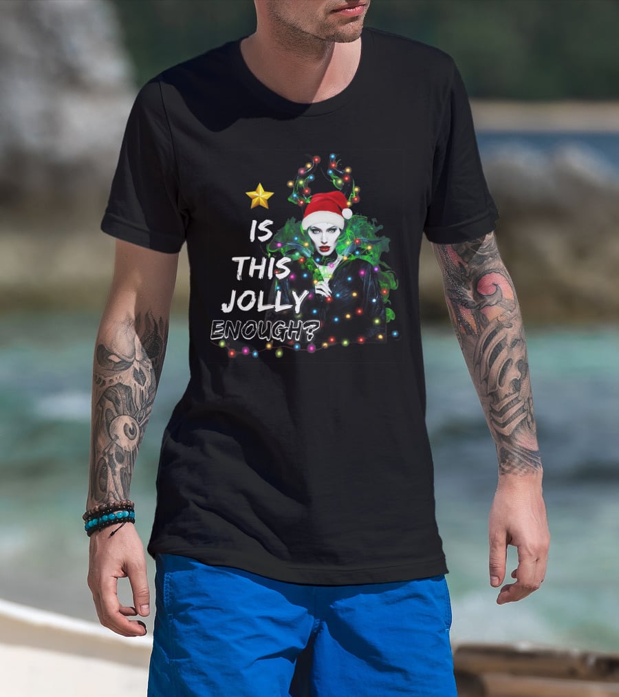 Santa Maleficent Is This Jolly Enough With Lights And Santa Hat T-Shirt