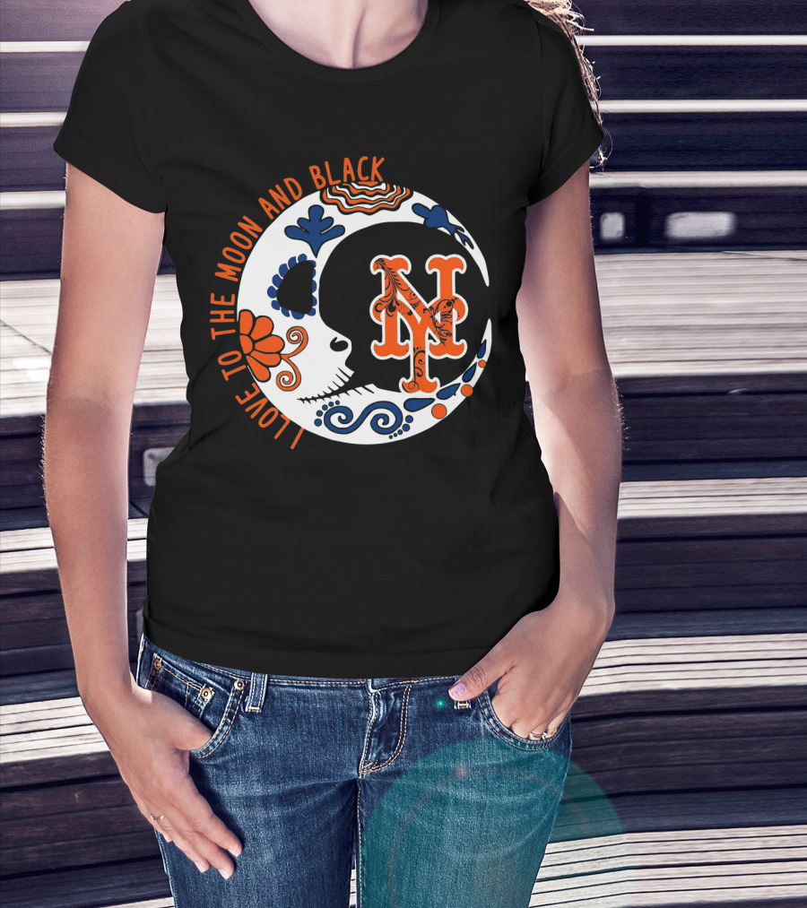 New York Mets I Love To The Moon And Black T-Shirt