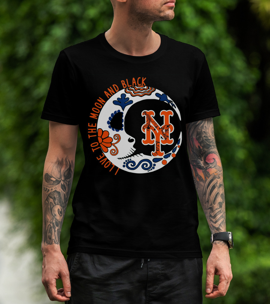 New York Mets I Love To The Moon And Black T-Shirt